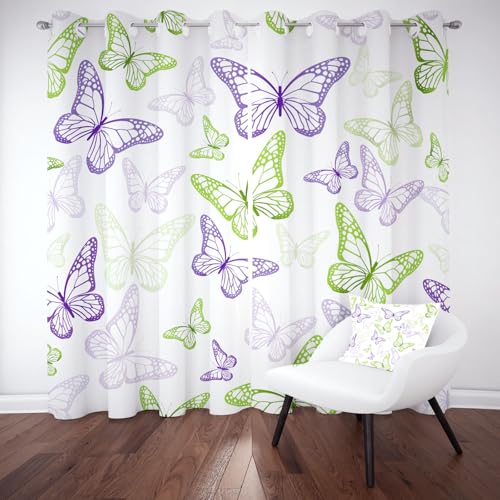 Biauyaii Bunt Schmetterlingsmuster Gardinen Blickdicht Thermovorhang Kälteschutz Schmetterling Druck Vorhänge Verdunklungs Wohnzimmer 245 x 140 cm (2er Pack) Gardinen Mit Ösen, Schallschutz Vorhang von Biauyaii