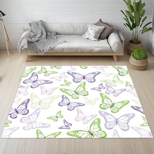Biauyaii Bunt Schmetterlingsmuster Teppich Wohnzimmer Weicher rutschfest 140 x 200 cm Schmetterling Druck Carpet Waschbarer Kurzflor Flanell Rug für Schlafzimmer kinderteppich Bettvorleger Küche von Biauyaii