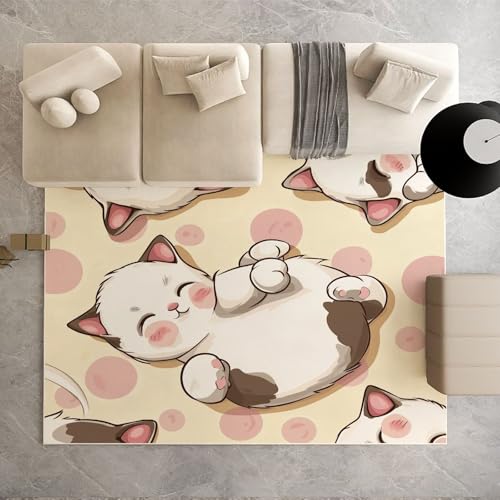 Biauyaii Cartoon Niedlich Katze Teppich Kinderzimmer Waschbarer rutschfest Rug Karikatur Kätzchen Teppich Weiche Kurzflor 60 x 110 cm Carpet für Wohnzimmer Schlafzimmer Bürostuhl Küche von Biauyaii