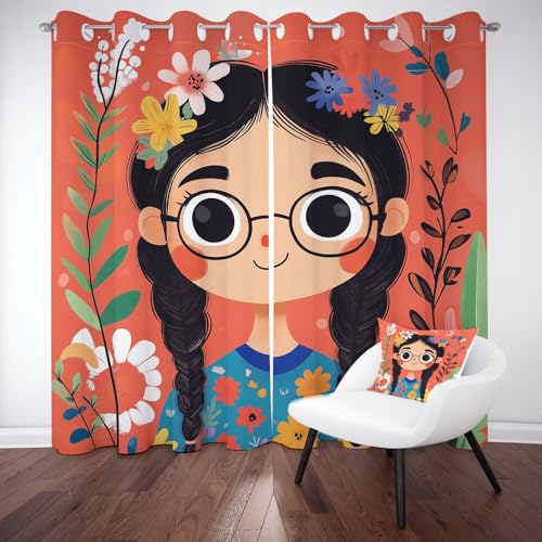 Biauyaii Cartoon Niedlich Mädchen Vorhang Blackout mit Ösen Zeichentrickfiguren Gardinen Blickdicht Wohnzimmer Schlafzimmer Vorhänge Thermovorhang Fenster Verdunkelung H280 x B175 cm (2er Pack) von Biauyaii