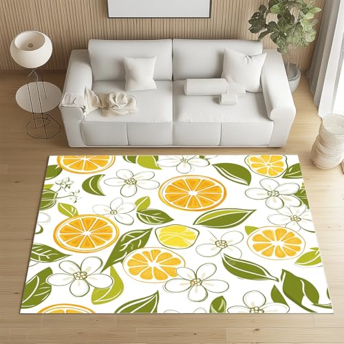 Biauyaii Cartoon Zitrone Obst Teppich Kinderzimmer Waschbarer rutschfest Rug Modern Frucht Teppich Weiche Kurzflor 60 x 110 cm Carpet für Wohnzimmer Schlafzimmer Bürostuhl Küche von Biauyaii