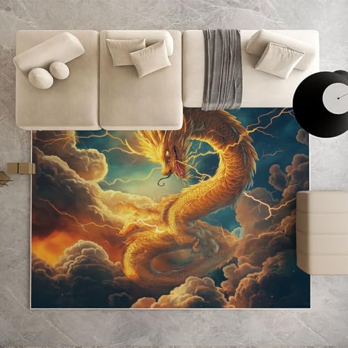 Biauyaii Drachen Mythisches Tier Teppich Kinderzimmer Waschbarer rutschfest Rug Orientalisch Teppich Weiche Kurzflor 100 x 160 cm Carpet für Wohnzimmer Schlafzimmer Bürostuhl Küche von Biauyaii