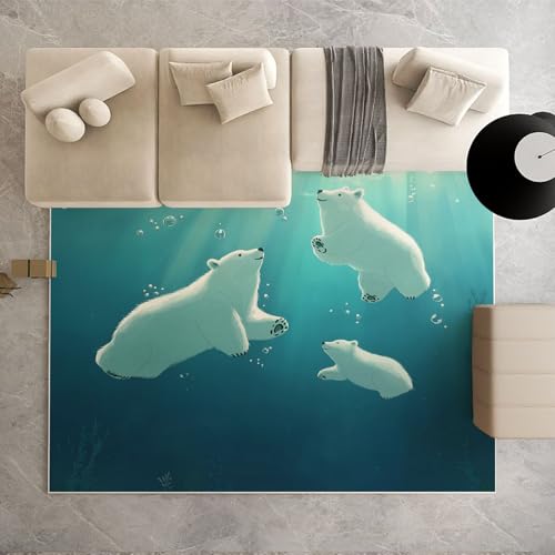 Biauyaii Eisbären Tiere Teppich Kinderzimmer Waschbarer rutschfest Rug Meereslebewesen Teppich Weiche Kurzflor 100 x 160 cm Carpet für Wohnzimmer Schlafzimmer Bürostuhl Küche von Biauyaii