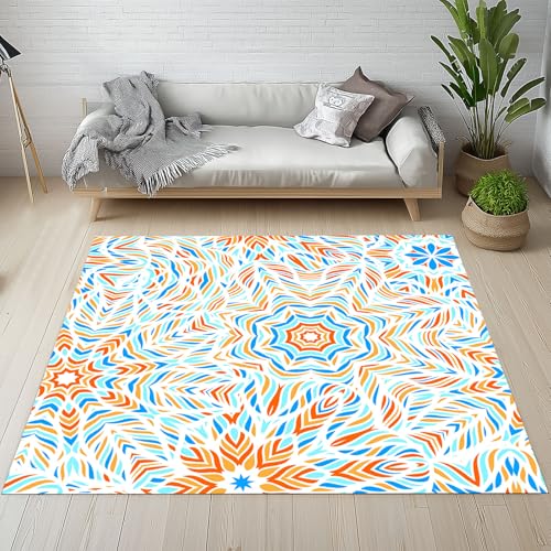 Biauyaii Ethnischer Stil Teppich Kinderzimmer Waschbarer rutschfest Rug Abstrakte Geometrie Teppich Weiche Kurzflor 100 x 160 cm Carpet für Wohnzimmer Schlafzimmer Bürostuhl Küche von Biauyaii