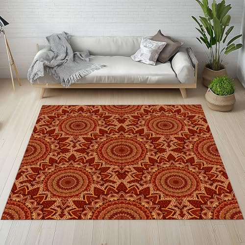 Biauyaii Ethnischer Stil Teppich Wohnzimmer Weicher rutschfest 160 x 230 cm Mandala Blumen Druckmuster Carpet Waschbarer Kurzflor Flanell Rug für Schlafzimmer kinderteppich Bettvorleger Küche von Biauyaii