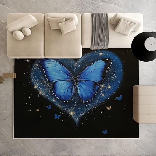 Biauyaii Fantasie Schmetterling Teppich Wohnzimmer Weicher rutschfest 120 x 170 cm Herz Blau Carpet Waschbarer Kurzflor Flanell Rug für Schlafzimmer kinderteppich Bettvorleger Küche Biauyaii Fantasie Schmetterling Teppich Wohnzimmer Weicher rutschfest 120 x 170 cm Herz Blau Carpet Waschbarer Kurzflor Flanell Rug für Schlafzimmer kinderteppich Bettvorleger Küche von Biauyaii
