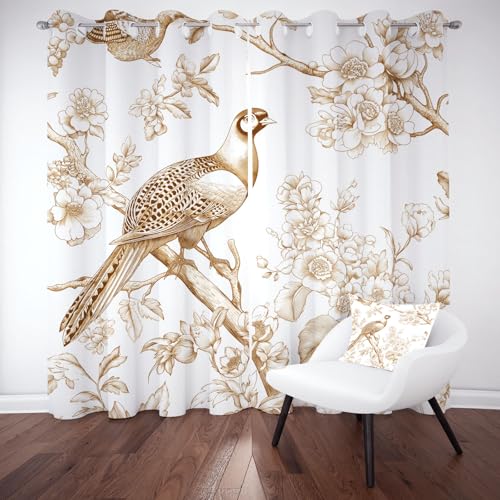 Biauyaii Fasan Filialen Blumen Vorhang Verdunkelung 175 x 140 cm 2er Pack Pastoral Handgezeichnet Vorhänge Blickdicht küchengardinen Wohnzimmer Gardinen Thermovorhang Hitzeschutz für Schlafzimmer von Biauyaii