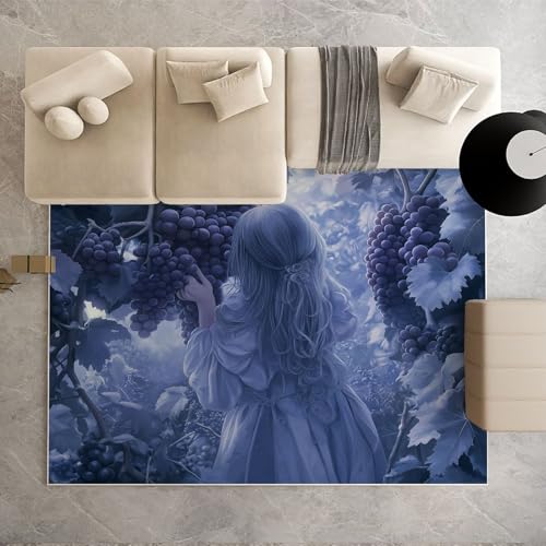 Biauyaii Filmstil Mädchen Teppich Schlafzimmer 200 x 300 cm Traube Weinreben Teppiche rutschfest Waschbarer RugCarpet Weiche Kurzflor für Küche Esszimmer Kinderzimmer von Biauyaii