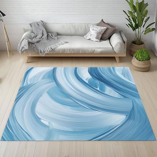 Biauyaii Flüssigkeit Welle Artistic Teppich Wohnzimmer Weicher rutschfest 140 x 200 cm Moderner Ästhetik Carpet Waschbarer Kurzflor Flanell Rug für Schlafzimmer kinderteppich Bettvorleger Küche von Biauyaii