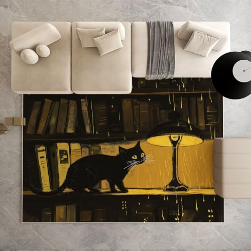 Biauyaii Geheimnis Katze Schwarz Teppich Wohnzimmer Weicher rutschfest 140 x 200 cm Bücherregal Carpet Waschbarer Kurzflor Flanell Rug für Schlafzimmer kinderteppich Bettvorleger Küche Biauyaii Geheimnis Katze Schwarz Teppich Wohnzimmer Weicher rutschfest 140 x 200 cm Bücherregal Carpet Waschbarer Kurzflor Flanell Rug für Schlafzimmer kinderteppich Bettvorleger Küche von Biauyaii