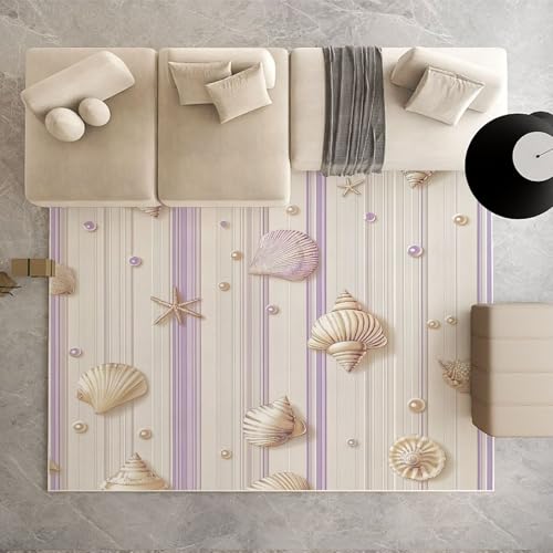 Biauyaii Hülse Seester Sommer Teppich Kinderzimmer Waschbarer rutschfest Rug Meereslebewesen Teppich Weiche Kurzflor 60 x 110 cm Carpet für Wohnzimmer Schlafzimmer Bürostuhl Küche von Biauyaii