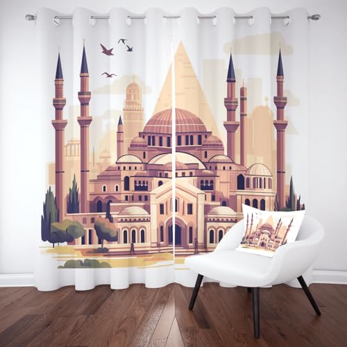 Biauyaii Islamische Architektur Vorhang Verdunkelung 175 x 140 cm 2er Pack Indisches Mittelalter Vorhänge Blickdicht küchengardinen Wohnzimmer Gardinen Thermovorhang Hitzeschutz für Schlafzimmer von Biauyaii
