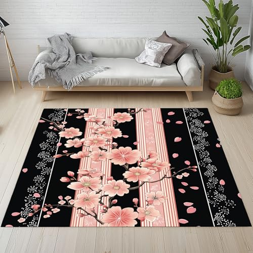 Biauyaii Japanisch Blumenmuster Teppich Wohnzimmer Weicher rutschfest 140 x 200 cm Vintage Kirschblüten Carpet Waschbarer Kurzflor Flanell Rug für Schlafzimmer kinderteppich Bettvorleger Küche Biauyaii Japanisch Blumenmuster Teppich Wohnzimmer Weicher rutschfest 140 x 200 cm Vintage Kirschblüten Carpet Waschbarer Kurzflor Flanell Rug für Schlafzimmer kinderteppich Bettvorleger Küche von Biauyaii