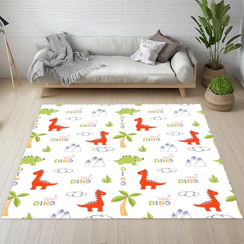 Biauyaii Karikatur Dinosaurier Teppich Wohnzimmer Weicher rutschfest 120 x 170 cm Primitive Welt Tierwelt Carpet Waschbarer Kurzflor Flanell Rug für Schlafzimmer kinderteppich Bettvorleger Küche von Biauyaii