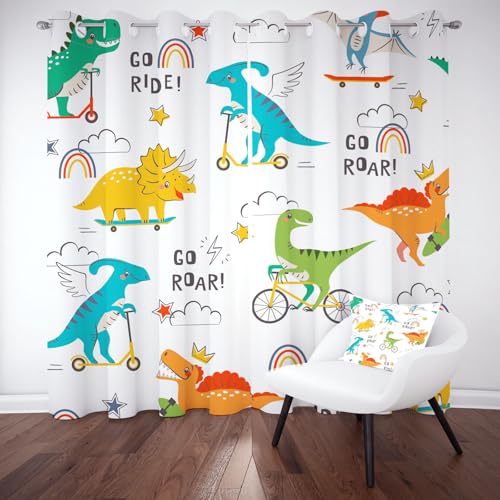 Biauyaii Karikatur Dinosaurier Tier Gardinen Blickdicht Thermovorhang Kälteschutz Primitive Moderner Vorhänge Blackout Wohnzimmer 228x117 cm (2er Pack) Ösenvorhang Schallschutz Schlafzimmer Vorhang von Biauyaii