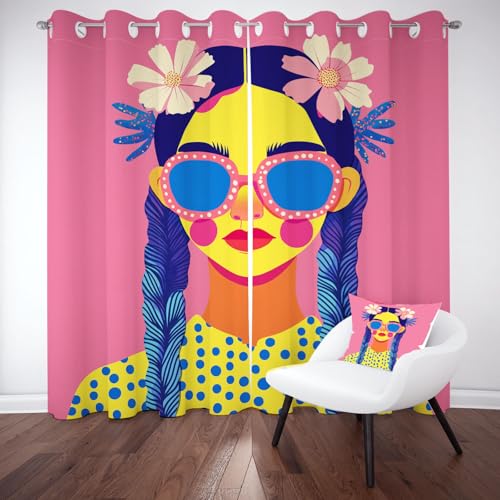 Biauyaii Karikatur Mädchen Vorhang mit Verdunkelung H210 x B132 cm 2er Pack Bunt Pigment Porträt Vorhänge Blickdicht für Küche Balkontür Schlafzimmer Gardinen Hitzeschutz Türvorhang mit Ösen von Biauyaii