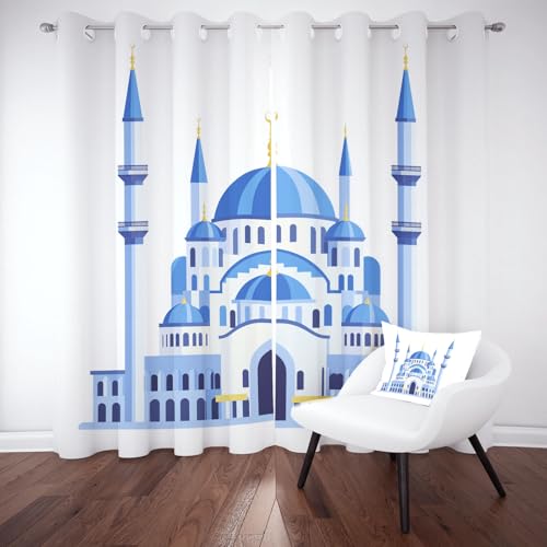 Biauyaii Karikatur Malerei Vorhang Verdunkelung 175 x 140 cm 2er Pack Islamische Architektur Vorhänge Blickdicht küchengardinen Wohnzimmer Gardinen Thermovorhang Hitzeschutz für Schlafzimmer von Biauyaii