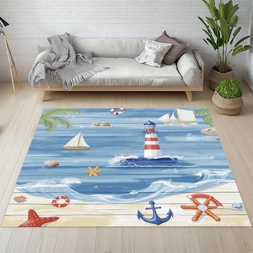 Biauyaii Karikatur Meer Leuchtturm Teppich Kinderzimmer Waschbarer rutschfest Rug Segelboot Strand Teppich Weiche Kurzflor 100 x 160 cm Carpet für Wohnzimmer Schlafzimmer Bürostuhl Küche Biauyaii Karikatur Meer Leuchtturm Teppich Kinderzimmer Waschbarer rutschfest Rug Segelboot Strand Teppich Weiche Kurzflor 100 x 160 cm Carpet für Wohnzimmer Schlafzimmer Bürostuhl Küche von Biauyaii