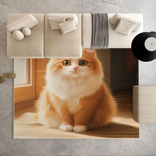 Biauyaii Kawaii Kätzchen Teppich Kinderzimmer Waschbarer rutschfest Rug Niedlich Katze Tier Teppich Weiche Kurzflor 100 x 160 cm Carpet für Wohnzimmer Schlafzimmer Bürostuhl Küche von Biauyaii