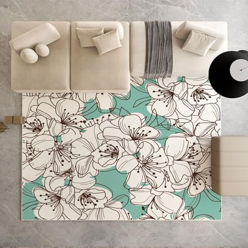 Biauyaii Kirschblüten Weiß Teppich Wohnzimmer Weicher rutschfest 120 x 170 cm Blumenmuster Carpet Waschbarer Kurzflor Flanell Rug für Schlafzimmer kinderteppich Bettvorleger Küche Biauyaii Kirschblüten Weiß Teppich Wohnzimmer Weicher rutschfest 120 x 170 cm Blumenmuster Carpet Waschbarer Kurzflor Flanell Rug für Schlafzimmer kinderteppich Bettvorleger Küche von Biauyaii