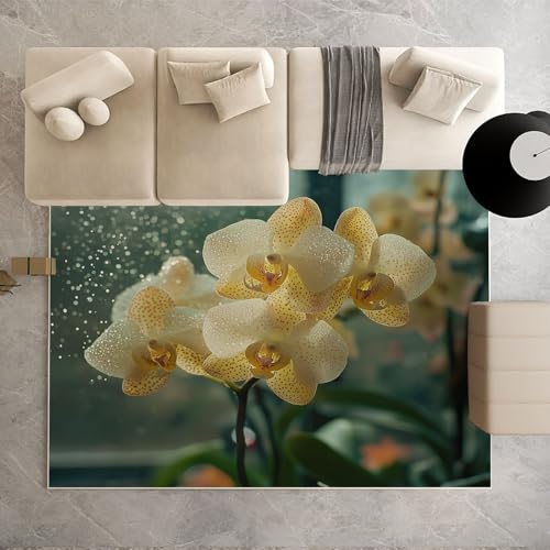 Biauyaii Magnolienblüten Gelb Teppich Kinderzimmer Waschbarer rutschfest Rug Blumenmuster Teppich Weiche Kurzflor 60 x 110 cm Carpet für Wohnzimmer Schlafzimmer Bürostuhl Küche von Biauyaii