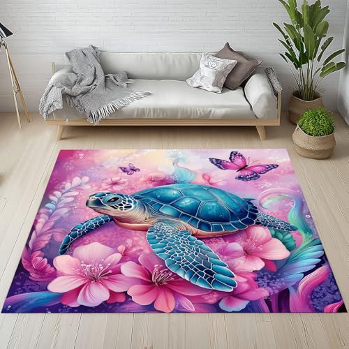 Biauyaii Meeresschildkröten Teppich Wohnzimmer Weicher rutschfest 160 x 230 cm Fantasie Schmetterling Blumen Carpet Waschbarer Kurzflor Flanell Rug für Schlafzimmer kinderteppich Bettvorleger Küche Biauyaii Meeresschildkröten Teppich Wohnzimmer Weicher rutschfest 160 x 230 cm Fantasie Schmetterling Blumen Carpet Waschbarer Kurzflor Flanell Rug für Schlafzimmer kinderteppich Bettvorleger Küche von Biauyaii