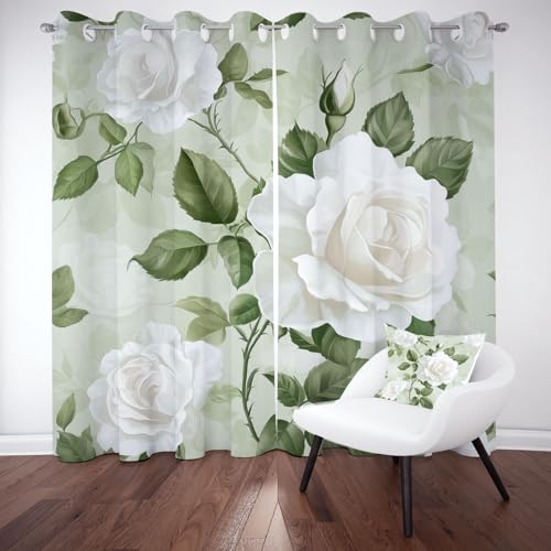 Biauyaii Moderner Blühen Rose Blumen Vorhang mit Verdunkelung H210 x B132 cm 2er Pack Ästhetik Malerei Vorhänge Blickdicht für Küche Balkontür Schlafzimmer Gardinen Hitzeschutz Türvorhang mit Ösen von Biauyaii