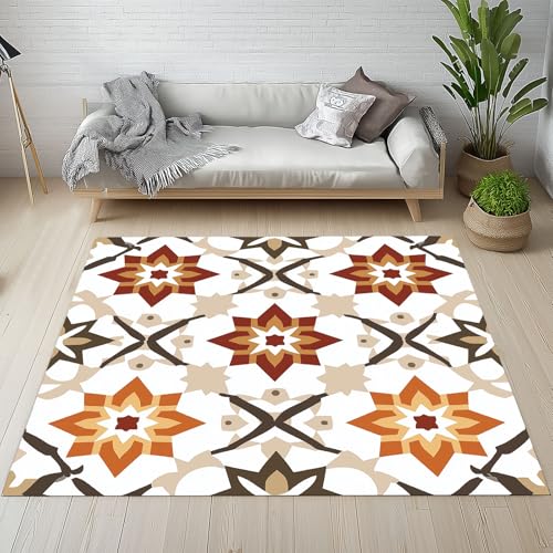 Biauyaii Moderner Indianer Ästhetik Teppich Wohnzimmer Weicher rutschfest 160 x 230 cm Blumen Druck Artistic Carpet Waschbarer Kurzflor Flanell Rug für Schlafzimmer kinderteppich Bettvorleger Küche von Biauyaii