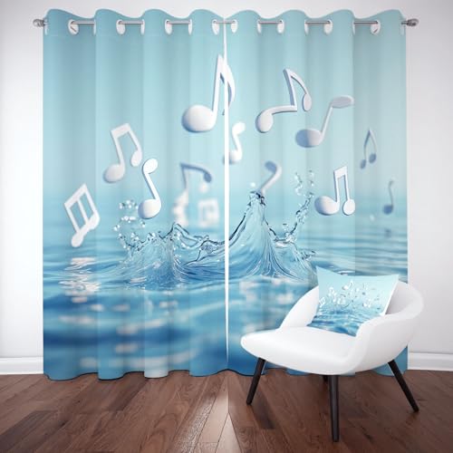 Biauyaii Musikalische Noten Vorhang mit Verdunkelung H210 x B132 cm 2er Pack Wasseroberfläche Note Vorhänge Blickdicht für Küche Balkontür Schlafzimmer Gardinen Hitzeschutz Türvorhang mit Ösen von Biauyaii