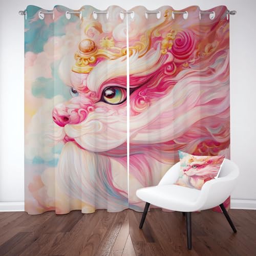 Biauyaii Mythisches Tier Vorhang Blickdicht Thermovorhang Kälteschutz Aquarell Niedlich Drache Vorhänge Verdunklungs Wohnzimmer 225x140 cm (2er Pack) Ösenvorhang Schallschutz für Schlafzimmer von Biauyaii