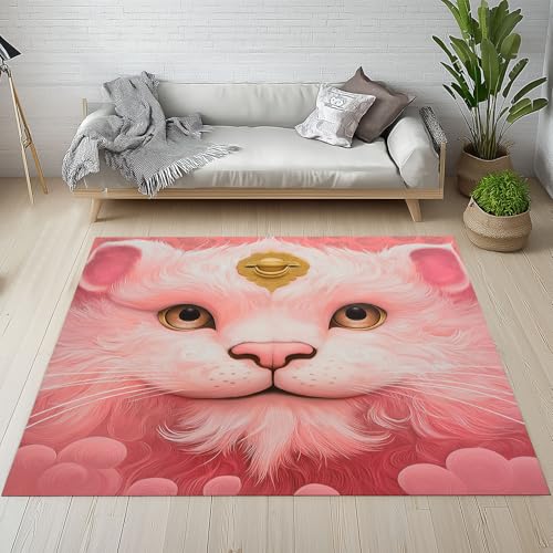 Biauyaii Niedlich Katze Kätzchen Teppich Wohnzimmer Weicher rutschfest 140 x 200 cm Mythisches Tier Carpet Waschbarer Kurzflor Flanell Rug für Schlafzimmer kinderteppich Bettvorleger Küche von Biauyaii