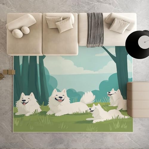 Biauyaii Niedlich Samojede Hund Teppich Wohnzimmer Weicher rutschfest 140 x 200 cm Karikatur Wald Wiese Carpet Waschbarer Kurzflor Flanell Rug für Schlafzimmer kinderteppich Bettvorleger Küche Biauyaii Niedlich Samojede Hund Teppich Wohnzimmer Weicher rutschfest 140 x 200 cm Karikatur Wald Wiese Carpet Waschbarer Kurzflor Flanell Rug für Schlafzimmer kinderteppich Bettvorleger Küche von Biauyaii
