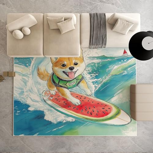 Biauyaii Niedlich Shibainu Teppich Kinderzimmer Waschbarer rutschfest Rug Wassermelone Wellen Teppich Weiche Kurzflor 100 x 160 cm Carpet für Wohnzimmer Schlafzimmer Bürostuhl Küche von Biauyaii