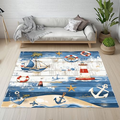 Biauyaii Nostalgische Planke Teppich Kinderzimmer Waschbarer rutschfest Rug Meer Segelboot Schwimmring Teppich Weiche Kurzflor 60 x 110 cm Carpet für Wohnzimmer Schlafzimmer Bürostuhl Küche Biauyaii Nostalgische Planke Teppich Kinderzimmer Waschbarer rutschfest Rug Meer Segelboot Schwimmring Teppich Weiche Kurzflor 60 x 110 cm Carpet für Wohnzimmer Schlafzimmer Bürostuhl Küche von Biauyaii