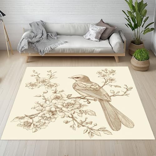 Biauyaii Orientalisch Handgezeichnet Teppich Wohnzimmer Weicher rutschfest 120 x 170 cm Vögel Filialen Blumen Carpet Waschbarer Kurzflor Flanell Rug für Schlafzimmer kinderteppich Bettvorleger Küche von Biauyaii