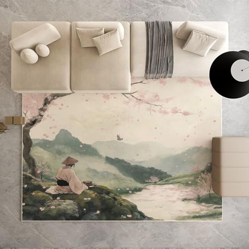 Biauyaii Orientalisch Kirschblütenbaum Teppich Kinderzimmer Waschbarer rutschfest Rug Landschaftsmalerei Teppich Weiche Kurzflor 100 x 160 cm Carpet für Wohnzimmer Schlafzimmer Bürostuhl Küche von Biauyaii