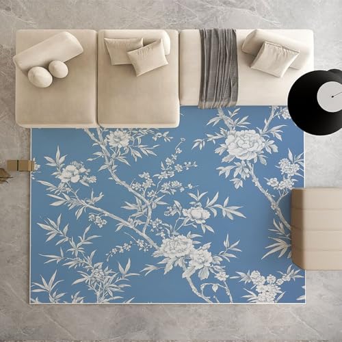Biauyaii Orientalisch Pfingstrose Teppich Kinderzimmer Waschbarer rutschfest Rug blau-weißes Porzellan Teppich Weiche Kurzflor 80 x 150 cm Carpet für Wohnzimmer Schlafzimmer Bürostuhl Küche von Biauyaii