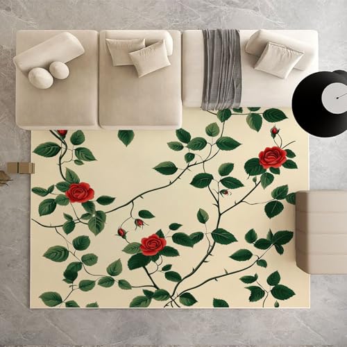 Biauyaii Pastoral Blumenzweige Teppich Kinderzimmer Waschbarer rutschfest Rug Stieg Blumen Teppich Weiche Kurzflor 60 x 110 cm Carpet für Wohnzimmer Schlafzimmer Bürostuhl Küche von Biauyaii