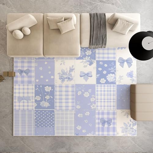 Biauyaii Schleife Blumen Tupfen Teppich Kinderzimmer Waschbarer rutschfest Rug Quadrat Kariert Spleißen Teppich Weiche Kurzflor 100 x 160 cm Carpet für Wohnzimmer Schlafzimmer Bürostuhl Küche von Biauyaii