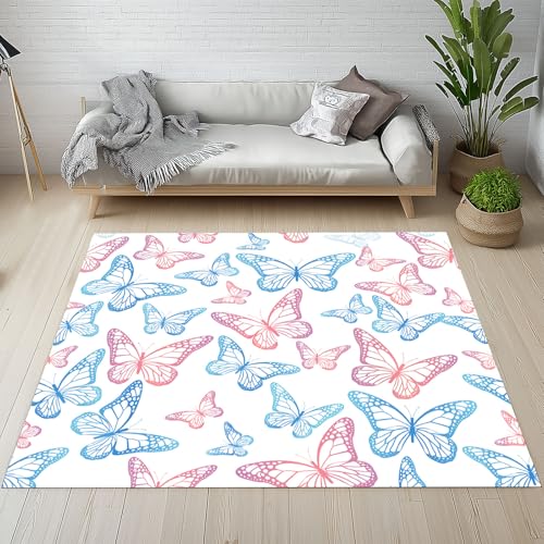 Biauyaii Schmetterling Druck Teppich Wohnzimmer Weicher rutschfest 140 x 200 cm Bunt Schmetterlingsmuster Carpet Waschbarer Kurzflor Flanell Rug für Schlafzimmer kinderteppich Bettvorleger Küche von Biauyaii