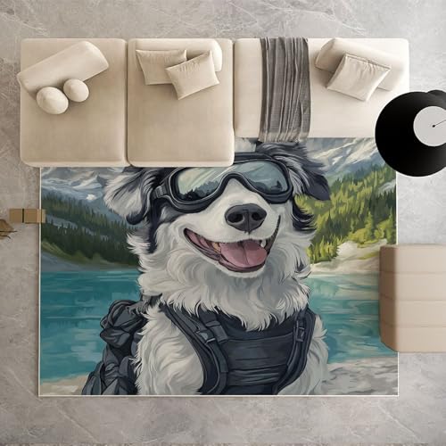 Biauyaii Smiley-Gesicht Niedlich Hund Teppich Kinderzimmer Waschbarer rutschfest Rug Border Collie Teppich Weiche Kurzflor 100 x 160 cm Carpet für Wohnzimmer Schlafzimmer Bürostuhl Küche von Biauyaii