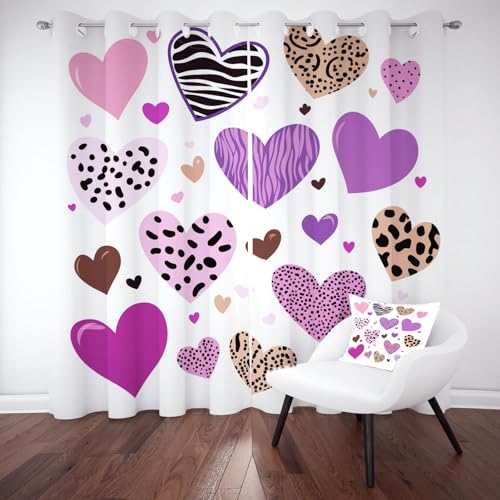 Biauyaii Streifen Leopardenmuster Herz Gardinen Blickdicht Thermovorhang Kälteschutz Bunt Karikatur Vorhänge Verdunklungs Wohnzimmer 245 x 140 cm (2er Pack) Gardinen Mit Ösen, Schallschutz Vorhang von Biauyaii