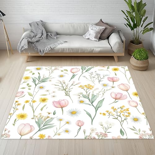 Biauyaii Tulip Blumenmuster Teppich Wohnzimmer Weicher rutschfest 140 x 200 cm Blühen Gänseblümchen Blumen Carpet Waschbarer Kurzflor Flanell Rug für Schlafzimmer kinderteppich Bettvorleger Küche Biauyaii Tulip Blumenmuster Teppich Wohnzimmer Weicher rutschfest 140 x 200 cm Blühen Gänseblümchen Blumen Carpet Waschbarer Kurzflor Flanell Rug für Schlafzimmer kinderteppich Bettvorleger Küche von Biauyaii