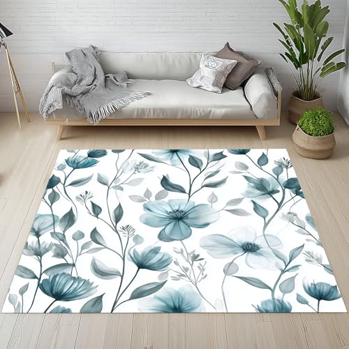 Biauyaii Tuschemalerei Blumen Teppich Kinderzimmer Waschbarer rutschfest Rug Blühen Blumenmuster Teppich Weiche Kurzflor 80 x 150 cm Carpet für Wohnzimmer Schlafzimmer Bürostuhl Küche von Biauyaii