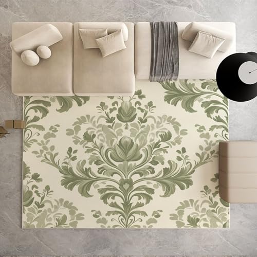 Biauyaii Vintage Paisley Grün Teppich Wohnzimmer Weicher rutschfest 160 x 230 cm Böhmen Artistic Carpet Waschbarer Kurzflor Flanell Rug für Schlafzimmer kinderteppich Bettvorleger Küche von Biauyaii