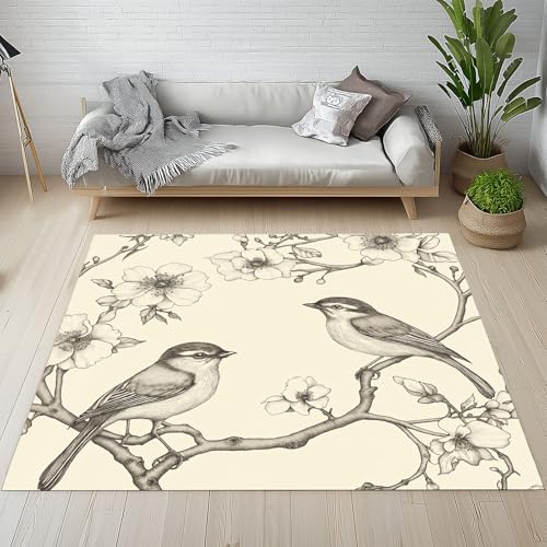 Biauyaii Vögelchen Blumen Filialen Teppich Wohnzimmer Weicher rutschfest 140 x 200 cm Handgezeichnet Artistic Carpet Waschbarer Kurzflor Flanell Rug für Schlafzimmer kinderteppich Bettvorleger Küche Biauyaii Vögelchen Blumen Filialen Teppich Wohnzimmer Weicher rutschfest 140 x 200 cm Handgezeichnet Artistic Carpet Waschbarer Kurzflor Flanell Rug für Schlafzimmer kinderteppich Bettvorleger Küche von Biauyaii