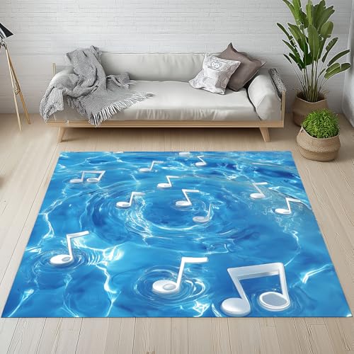 Biauyaii Wasseroberfläche Noten Teppich Kinderzimmer Waschbarer rutschfest Rug Musik Thema Teppich Weiche Kurzflor 80 x 150 cm Carpet für Wohnzimmer Schlafzimmer Bürostuhl Küche von Biauyaii