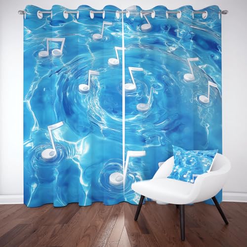 Biauyaii Wasseroberfläche Noten Vorhang mit Verdunkelung H210 x B132 cm 2er Pack Musik Thema Vorhänge Blickdicht für Küche Balkontür Schlafzimmer Gardinen Hitzeschutz Türvorhang mit Ösen von Biauyaii