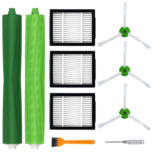 Ersatzteile Zubehör Set für iRobot Roomba i7 i7+ i3 i3+ i4 i4+ i6 i6+ i8 i8+ E5 E6 j7 j7+ – 1 Paar Gummibürsten, 3 Filter, 3 Seitenbürsten – Kompatibel mit Roomba E/I/J Serie(Nicht für Combo j7+, j9+) von Bibemorol