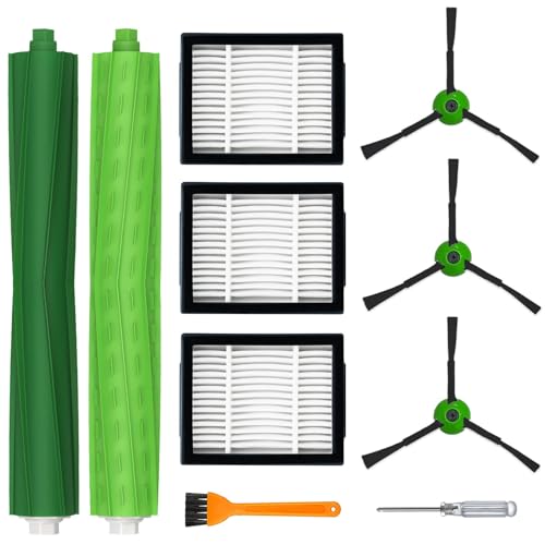 Ersatzteile Zubehör Set für iRobot Roomba i7 i7+ i3 i3+ i4 i4+ i6 i6+ i8 i8+ E5 E6 j7 j7+ – 1 Paar Gummibürsten, 3 Filter, 3 Seitenbürsten für Roomba E/I/J Serie(Nicht für Combo j7+, j9+) Schwarz von Bibemorol